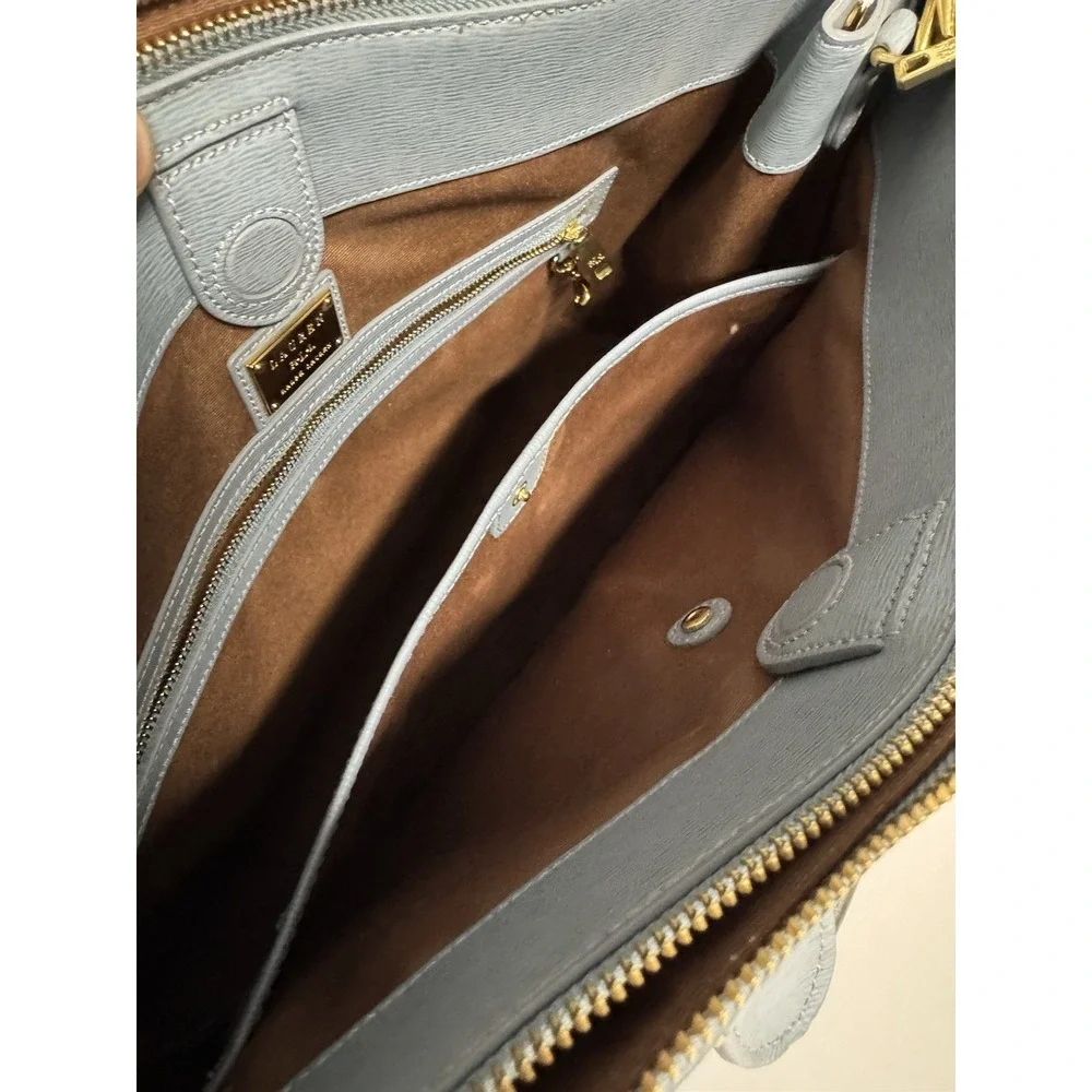 Lauren Ralph Lauren Newbury Satchel Purse Double Zip Light Blue Leather Bag NWT